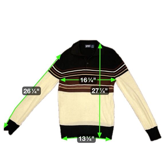 Vintage 70s Gap Striped Black Brown Polo Shirt - Long Sleeve - Medium - Picture 2 of 7